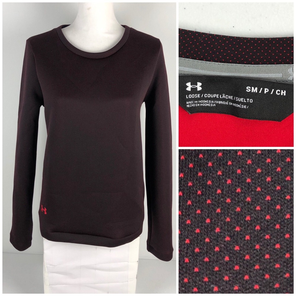 Under Armour Womens Small Pullover Crewneck Polka Dot CDP Polyester Blend EUC